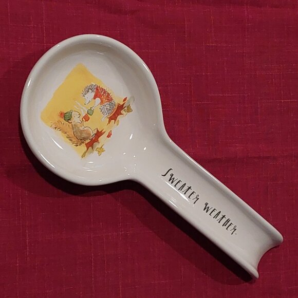 Rae Dunn "Sweater Weather" Squirrel & Hedgehog Ceramic Spoon Rest - Picture 1 of 7